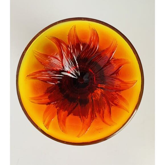 Fenton Ruby Red Amberina Cadmium Glass Stretch Vase Ruffled Tulip Orange Glows - Picture 5 of 11